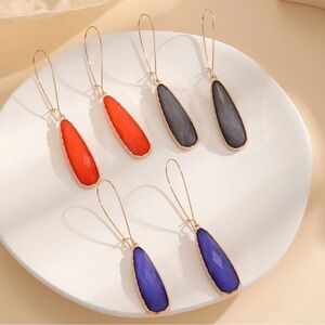 3 Pairs Gold Geometric Gemstone Drop Earrings